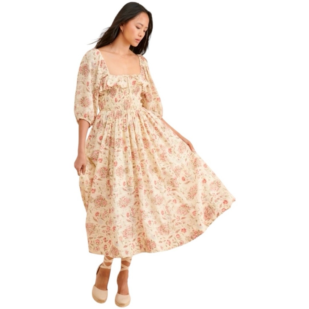 Free People Oasis Floral Printed Midi Dress in Ivory - Picture 6 of 12